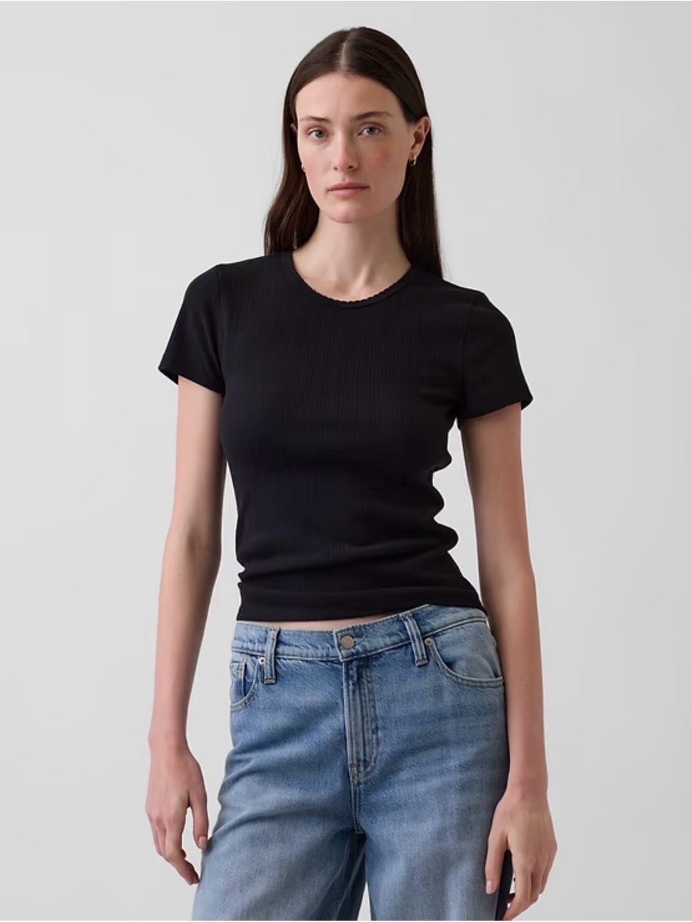 Gap Pointelle Crew T-Shirt Black Large